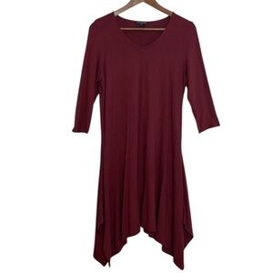Eileen Fisher Dress Womens Large Petite Maroon Red Stretch Jersey Fit Flare
